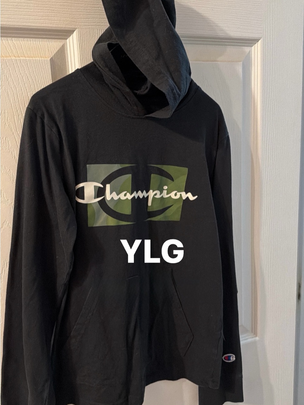 Champion Black Hoodie with Olive Logo